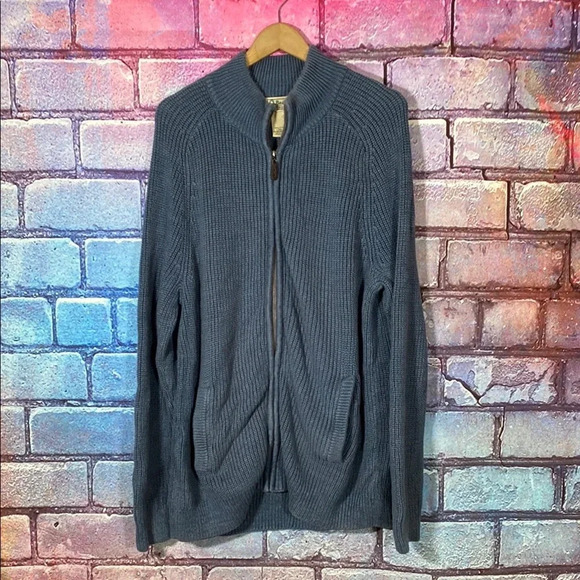 L.L. Bean Sweatshirt Size Large Tall Full Zip Gray Knit Sweater 100% Cotton - Picture 1 of 5